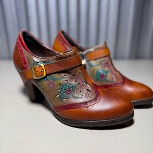 Artistic Multicolor Leather Heels